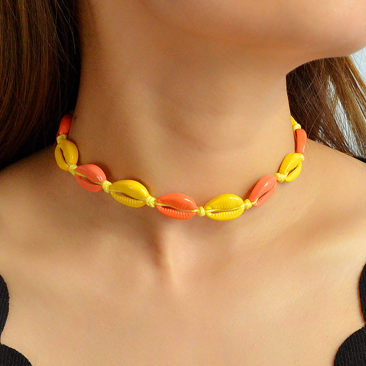 Boho Beach Jewelry Candy Color Enamel Shell Adjustable Braided Holiday Necklace