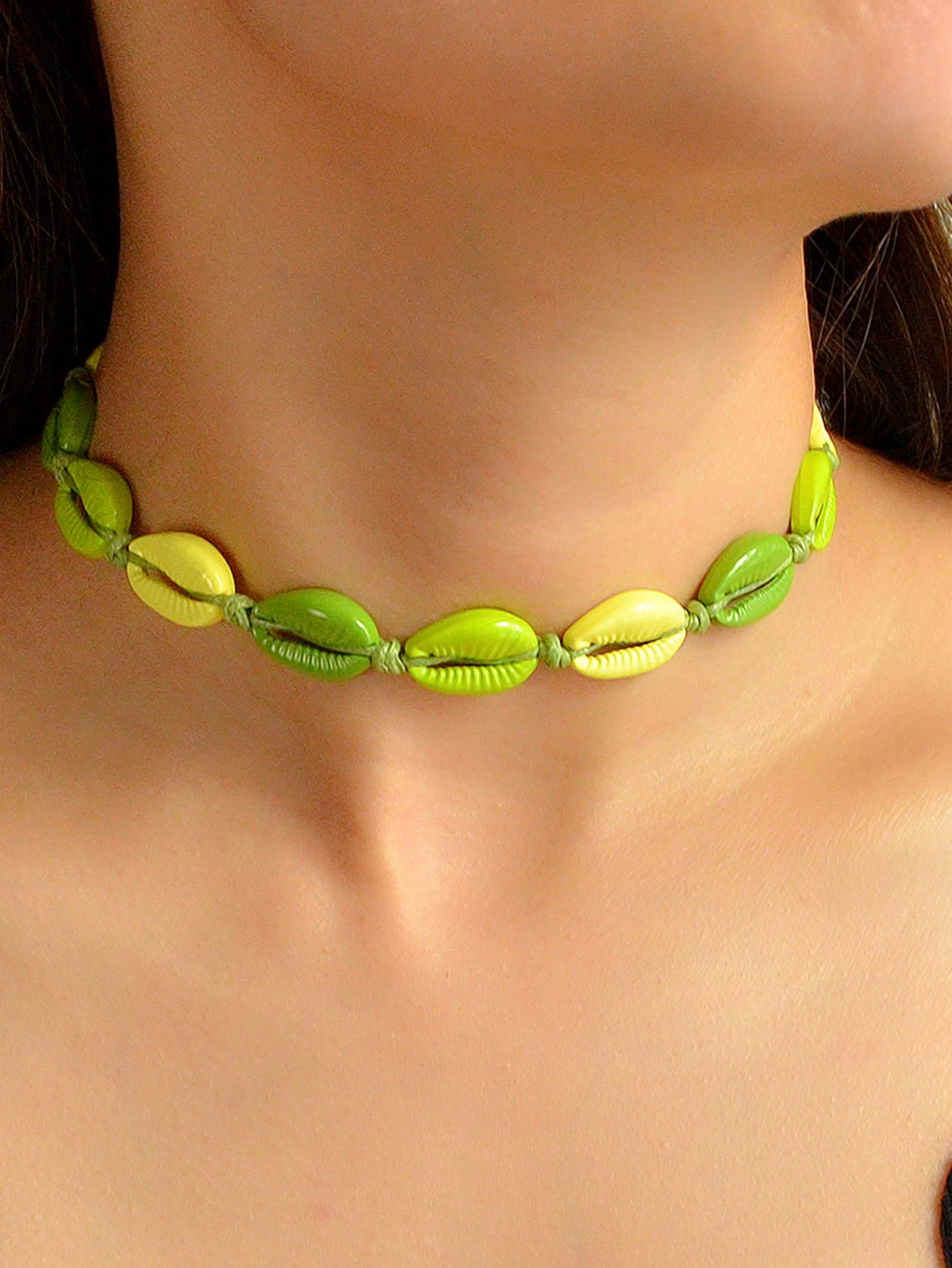 Boho Beach Jewelry Candy Color Enamel Shell Adjustable Braided Holiday Necklace