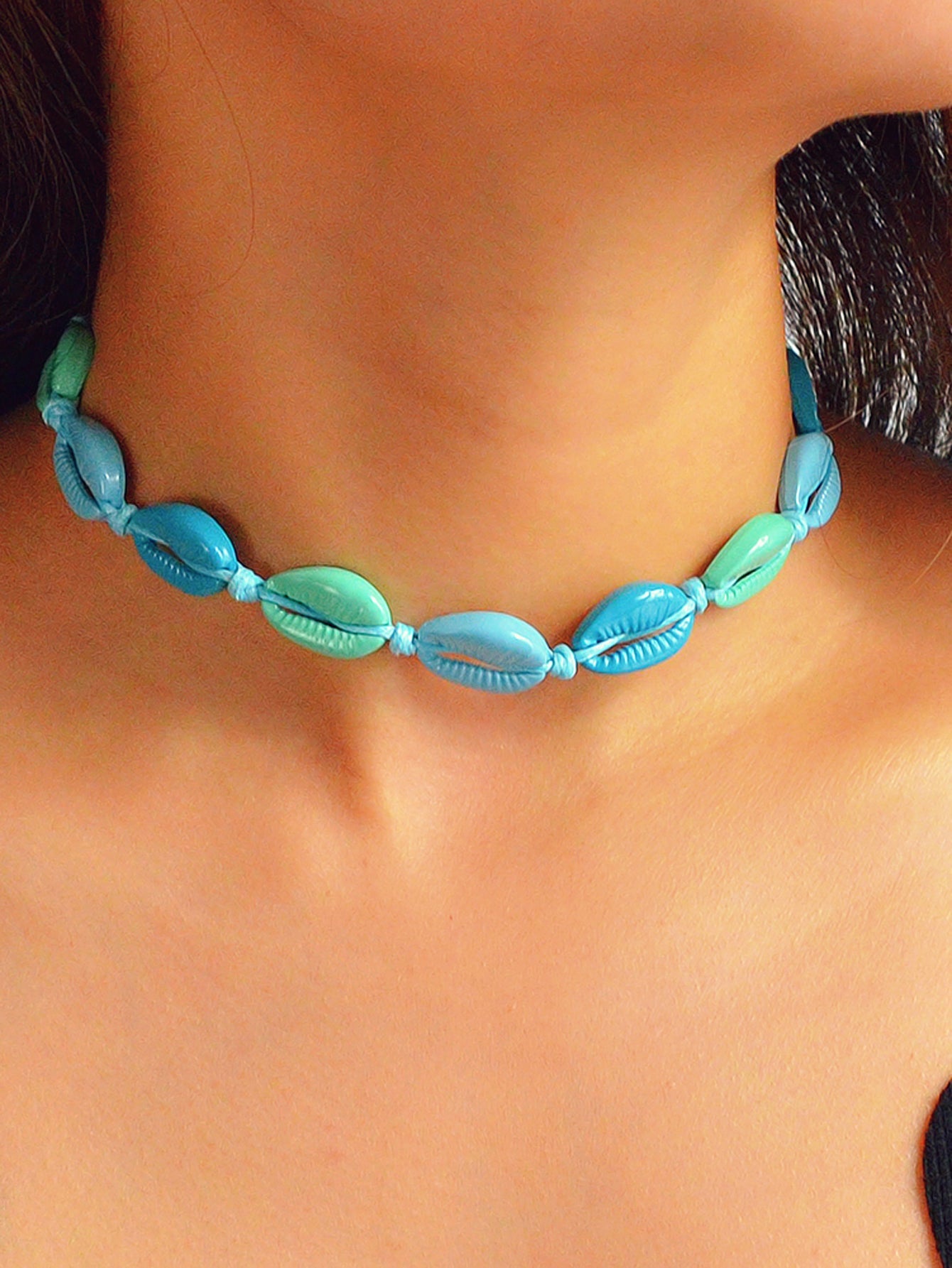 Boho Beach Jewelry Candy Color Enamel Shell Adjustable Braided Holiday Necklace