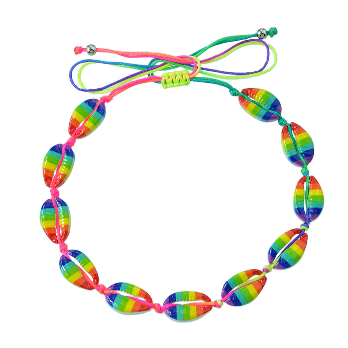 Boho Beach Jewelry Candy Color Enamel Shell Adjustable Braided Holiday Necklace