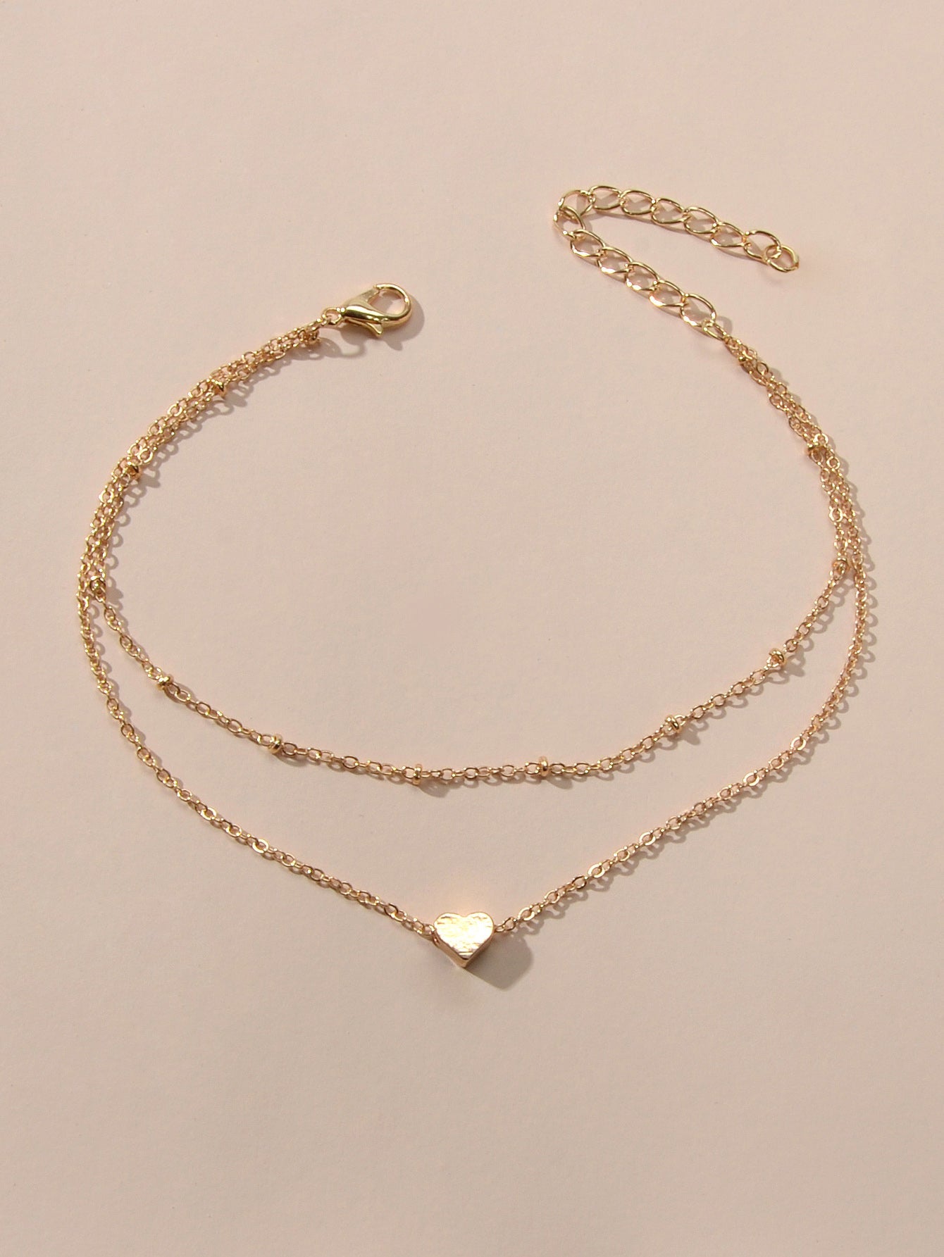 1 pc Beach Foot Jewellery Double layer Gold Chain Heart Charm Boho Chic Anklet