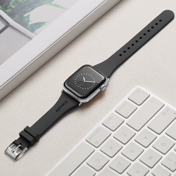 Silicone Band in Black with Silver Classic Buckle - The Gippsland - Compatible with Apple Watch Size 38mm to 41mm