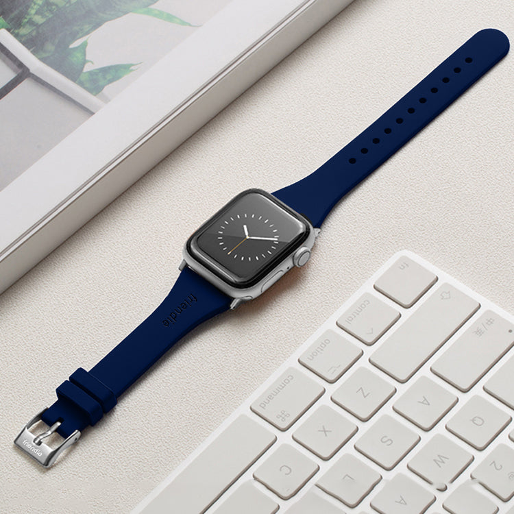 Silicone Band in Black with Silver Classic Buckle - The Gippsland - Compatible with Apple Watch Size 38mm to 41mm