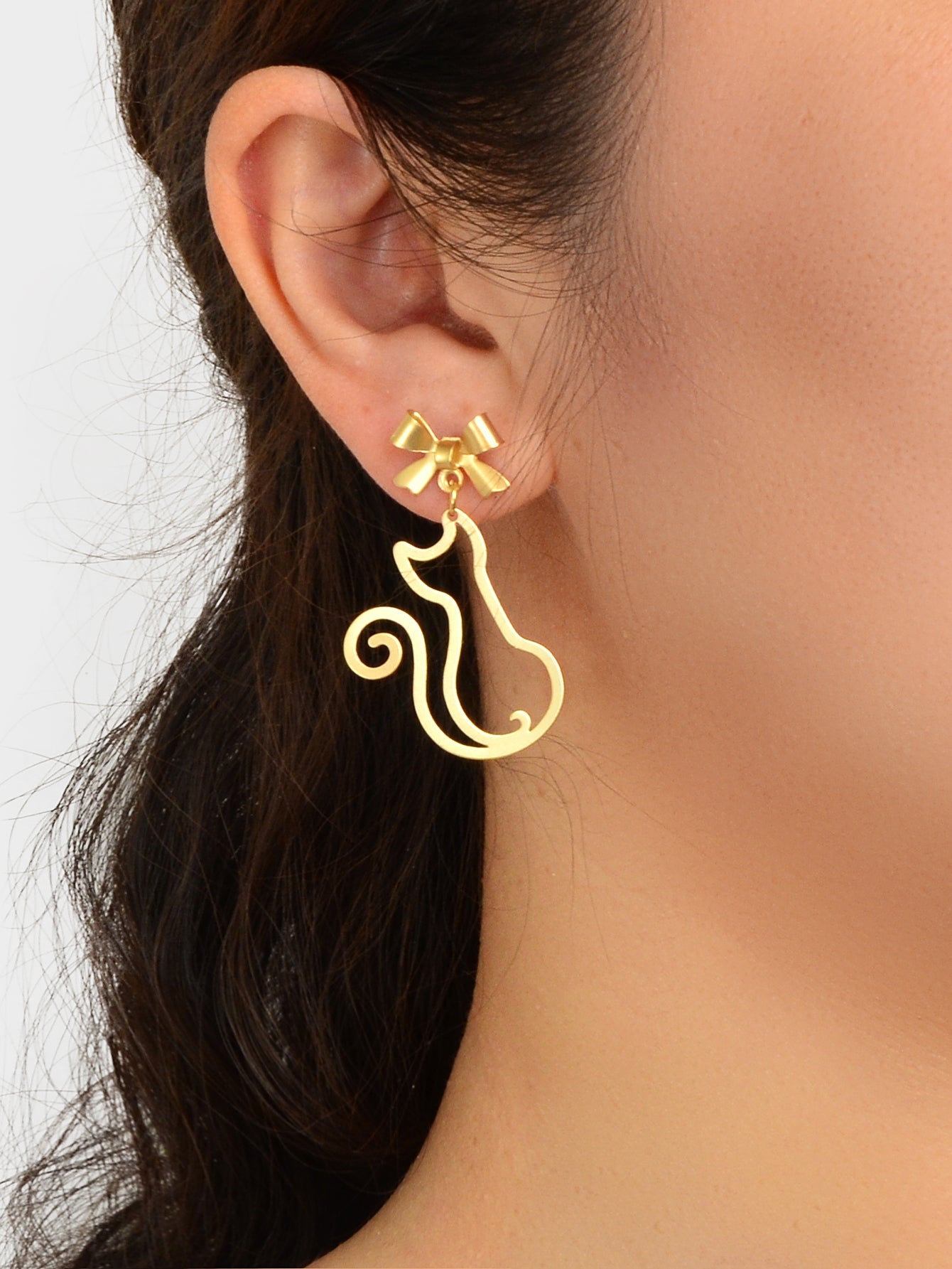Kawaii Aesthetic Hollow Bow Tie Cat Dangle Earrings Animals Design Accessories