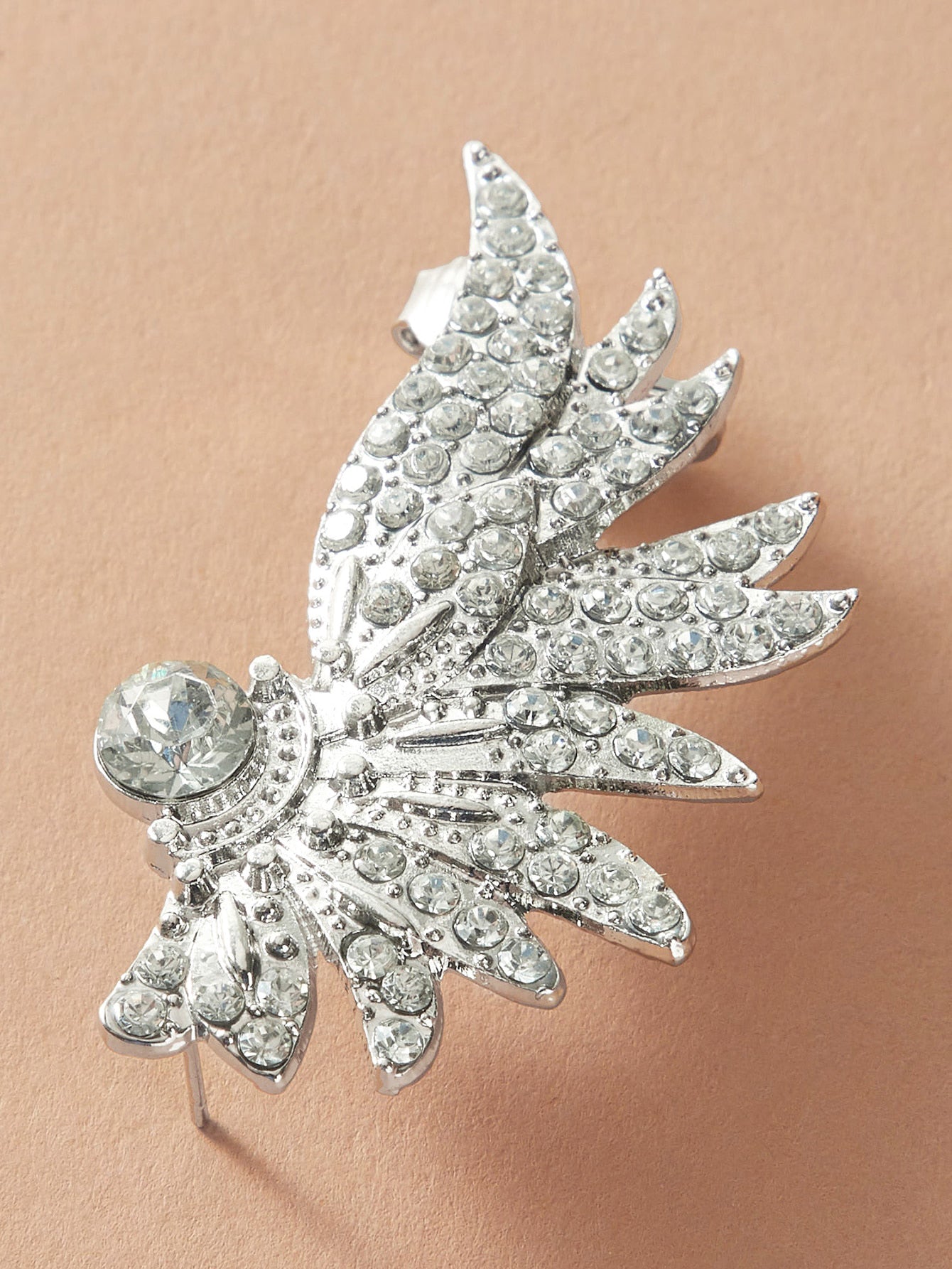 Rhinestone Decoration Silver Wing Stud Cartilage Wrap Clip Earrings Ear Cuff 1pc