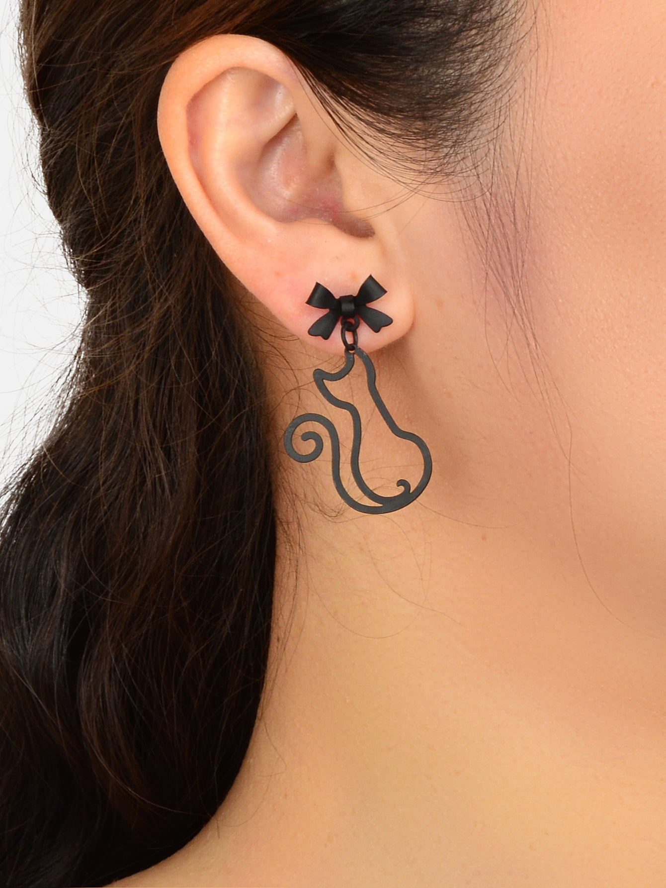 Kawaii Aesthetic Hollow Bow Tie Cat Dangle Earrings Animals Design Accessories