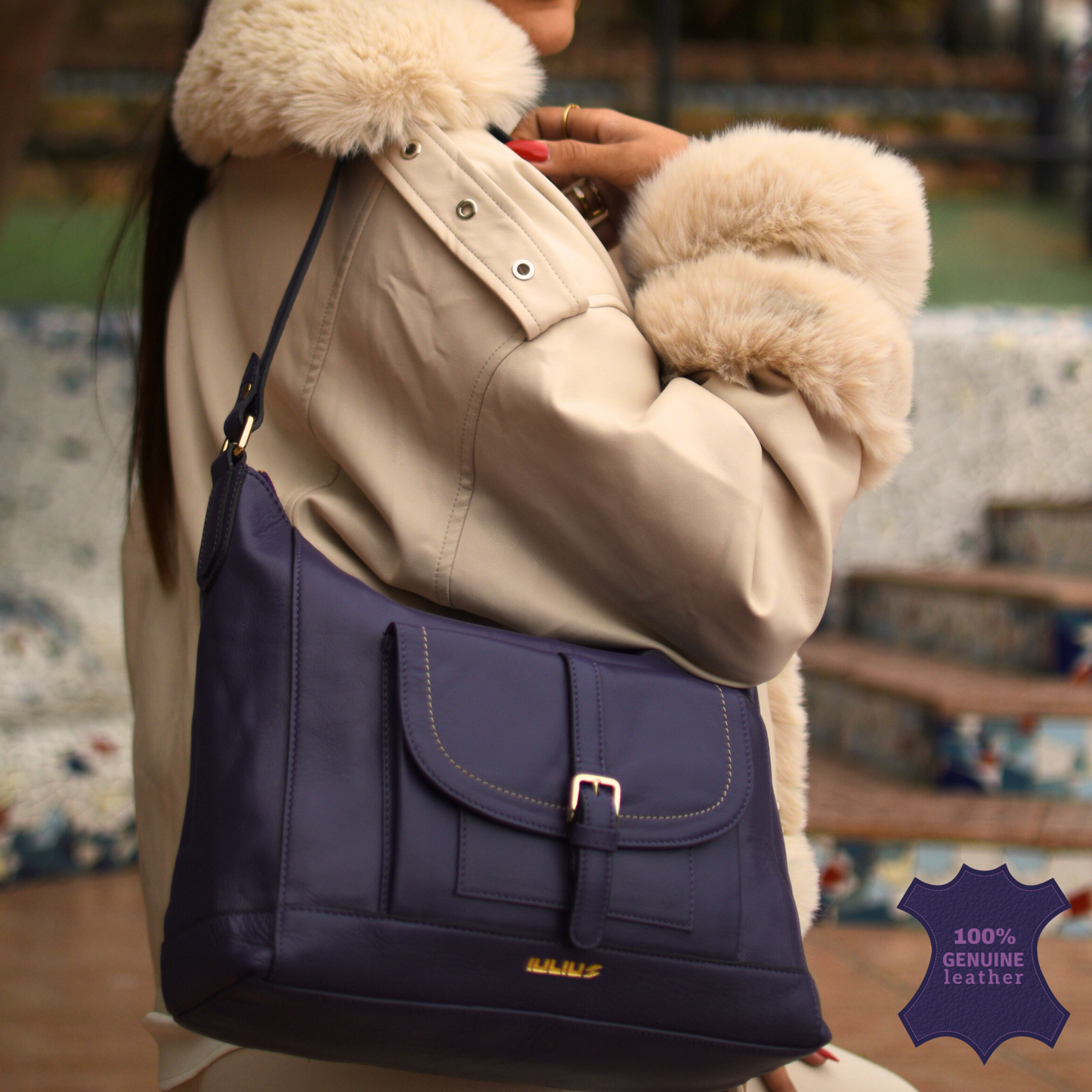 Bolso de Hombro de Cuero Morado – Elegante y Funcional – IULIUS
