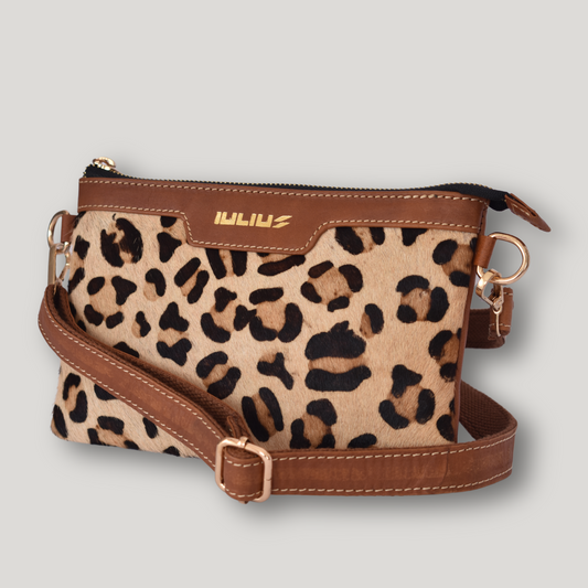 Cartera de Mano Estilo Leopardo – Cuero Marrón y Pelo Natural – IULIUS