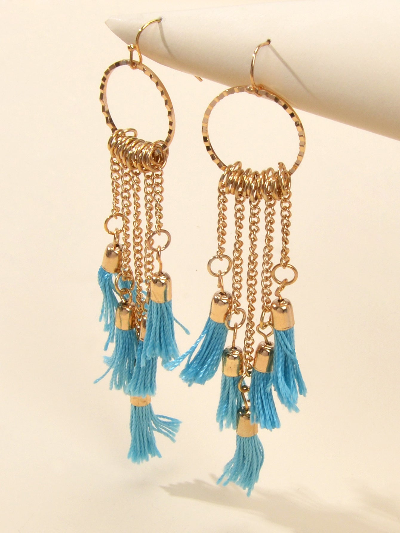 American Jewellery Ethnic Blue Tassel Long Gold Chain Dangle Bohemian Earrings