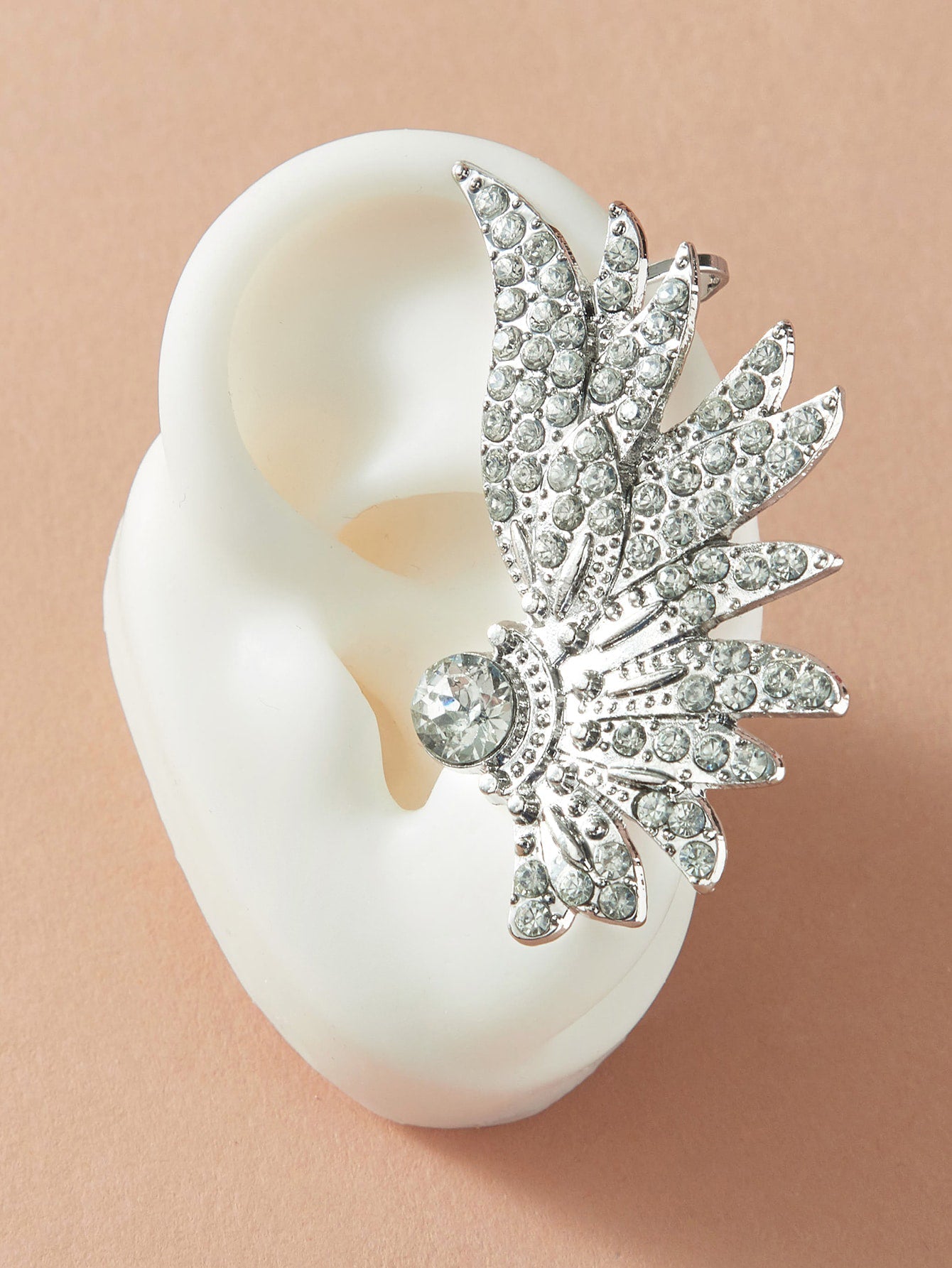 Rhinestone Decoration Silver Wing Stud Cartilage Wrap Clip Earrings Ear Cuff 1pc