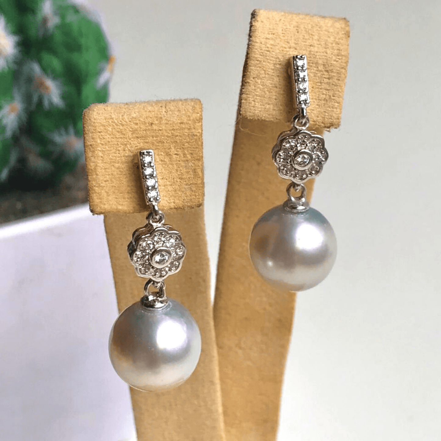 South Sea Pearls White Greyish Tone Torquay Earrings 12.5 - 12.8 MM AA+