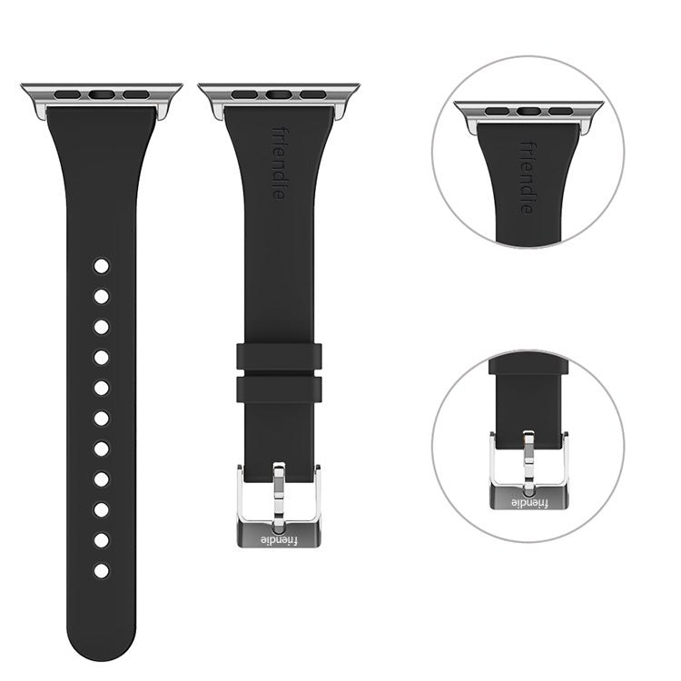 Silicone Band in Black with Silver Classic Buckle - The Gippsland - Compatible with Apple Watch Size 38mm to 41mm
