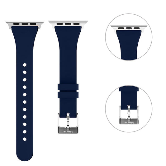 Silicone Band in Navy Blue with Silver Classic Buckle - The Gippsland - Compatible with Apple Watch Size 38mm to 41mm