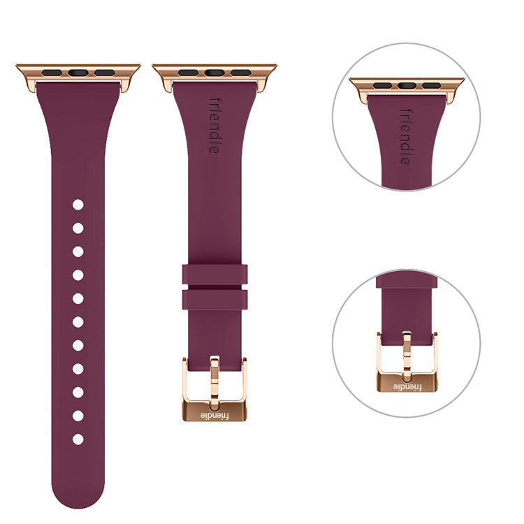 Silicone Band in Burgundy with Gold Classic Buckle - The Gippsland - Compatible with Apple Watch Size 38mm to 41mm