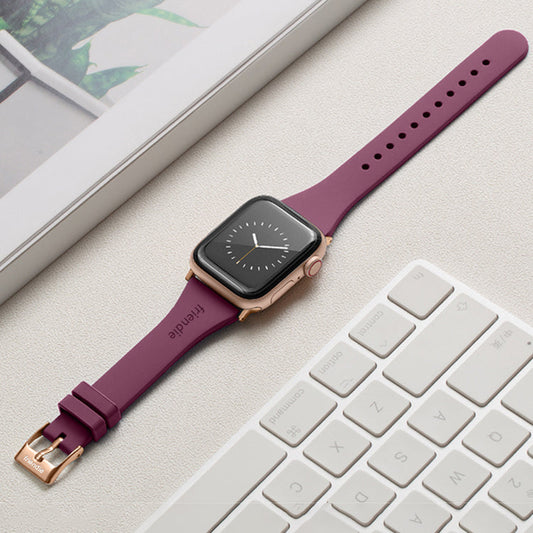 Silicone Band in Burgundy with Gold Classic Buckle - The Gippsland - Compatible with Apple Watch Size 38mm to 41mm