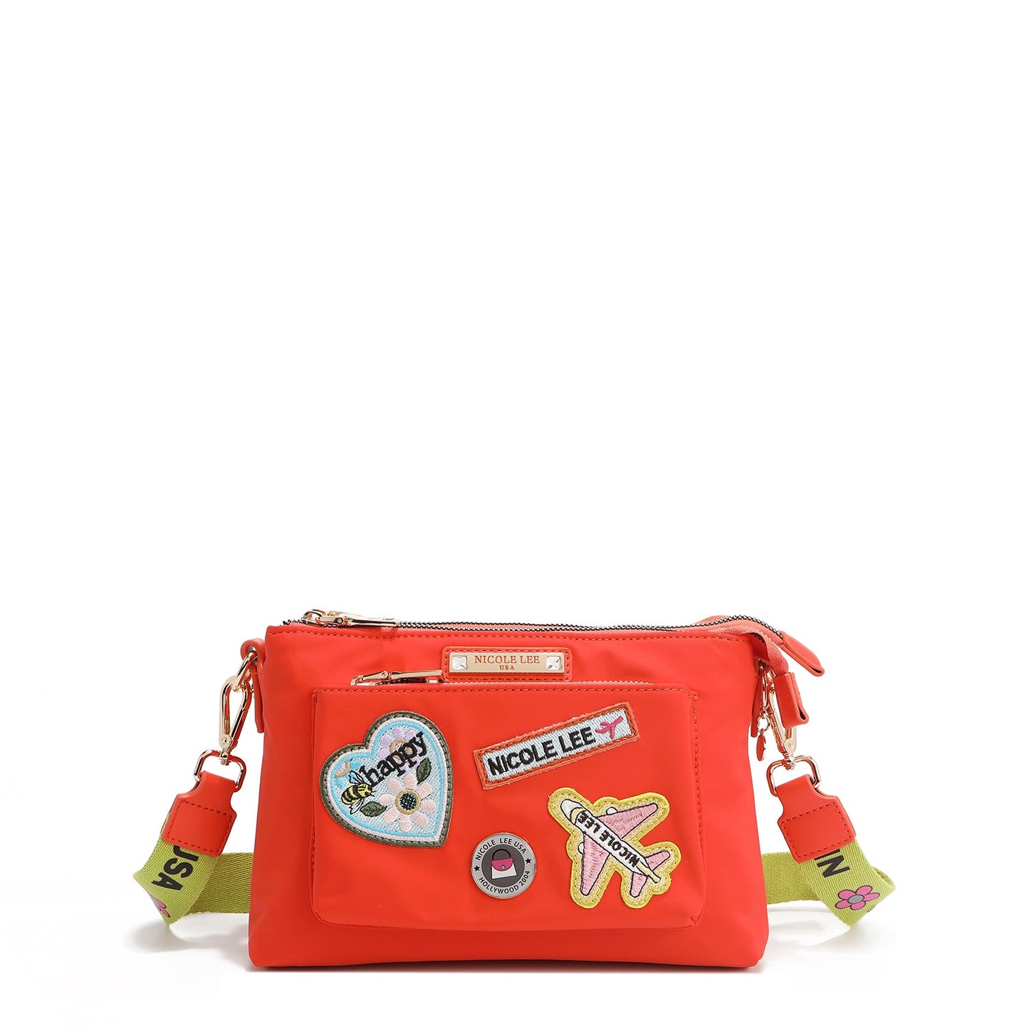 BOLSO CRUZADO ACORDEÓN CON PARCHES DE COLORES (Naranja)