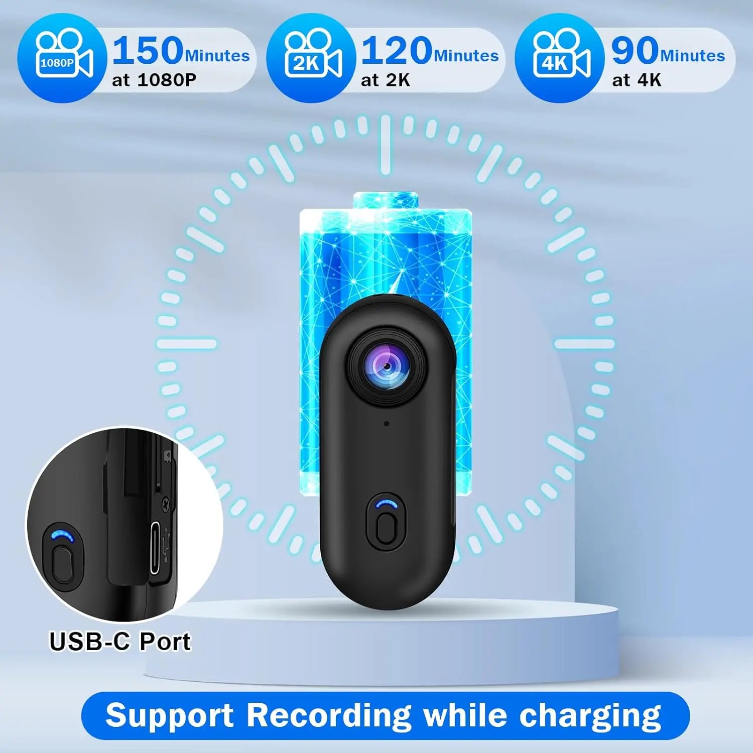 4K Mini Action Body Camera Thumb-Sized with 32GB TF Card Black-3
