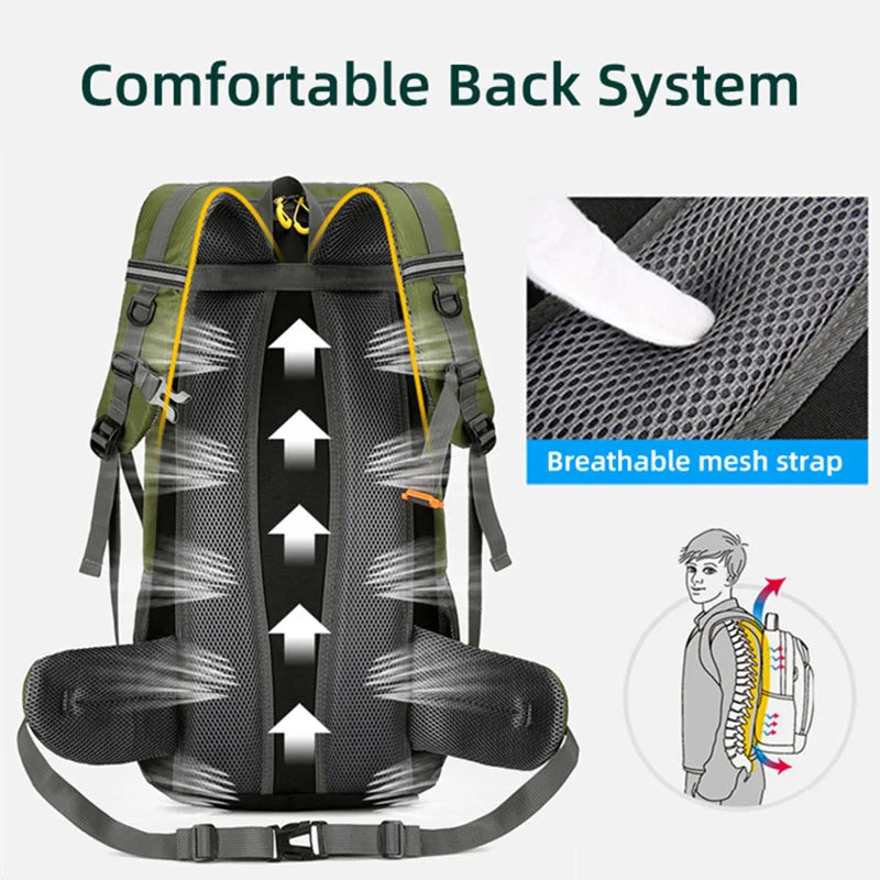 50L Waterproof Travel Backpack Rucksack Black-4