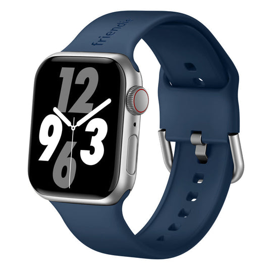 Silicone Band in Navy Blue with Silver Modern Buckle - The Byron Large - Compatible with Apple Watch Size 42mm to 45mm
